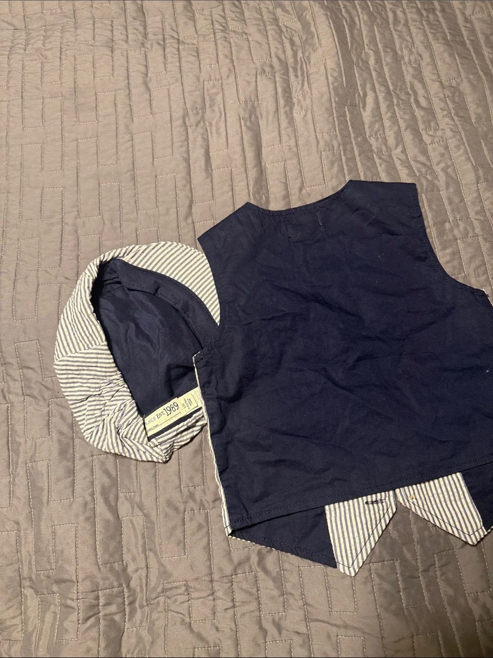 The Children's Place Navy & White Seersucker Vest and Cap